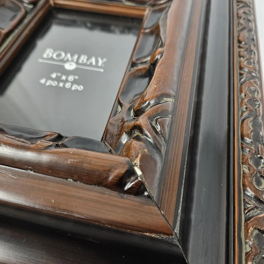 Vintage Bombay Deep Well Picture Frame Carved Mahogany 4x6 Ornate